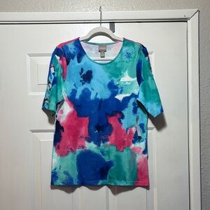 Chico's Multi-Colored Abstract Short Sleeve Tee